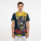 Personalized Cowboys ANZAC Tribute Scrub Top Poppy Field Soldier Silhouette Aboriginal Rugby Mascot