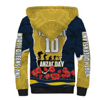 Personalized Cowboys ANZAC Tribute Sherpa Hoodie Poppy Field Soldier Silhouette Aboriginal Rugby Mascot