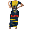 Personalized Cowboys ANZAC Tribute Short Sleeve Bodycon Dress Poppy Field Soldier Silhouette Aboriginal Rugby Mascot