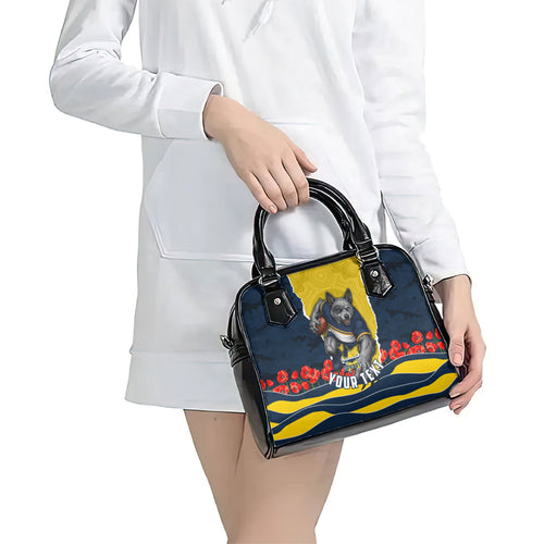 Personalized Cowboys ANZAC Tribute Shoulder Handbag Poppy Field Soldier Silhouette Aboriginal Rugby Mascot