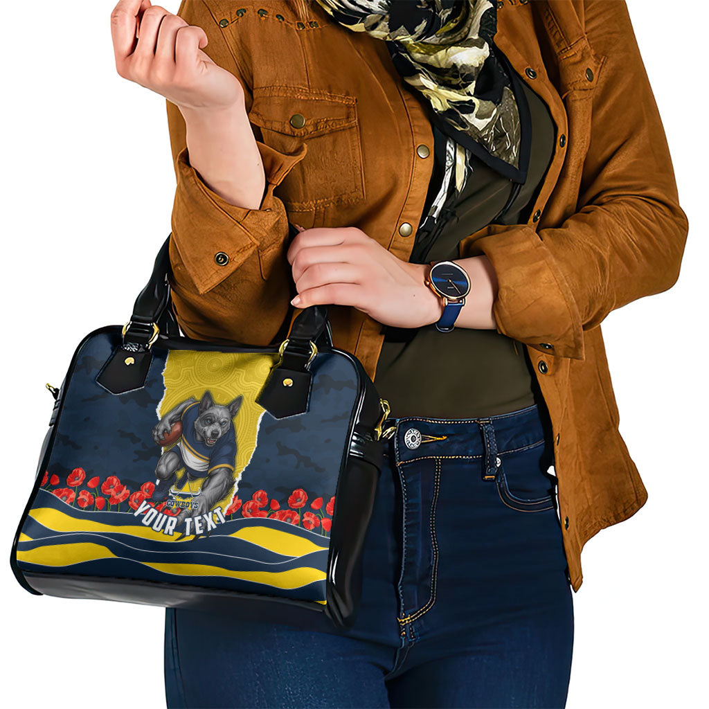 Personalized Cowboys ANZAC Tribute Shoulder Handbag Poppy Field Soldier Silhouette Aboriginal Rugby Mascot