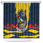 Personalized Cowboys ANZAC Tribute Shower Curtain Poppy Field Soldier Silhouette Aboriginal Rugby Mascot