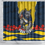 Personalized Cowboys ANZAC Tribute Shower Curtain Poppy Field Soldier Silhouette Aboriginal Rugby Mascot