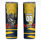 Personalized Cowboys ANZAC Tribute Skinny Tumbler Poppy Field Soldier Silhouette Aboriginal Rugby Mascot