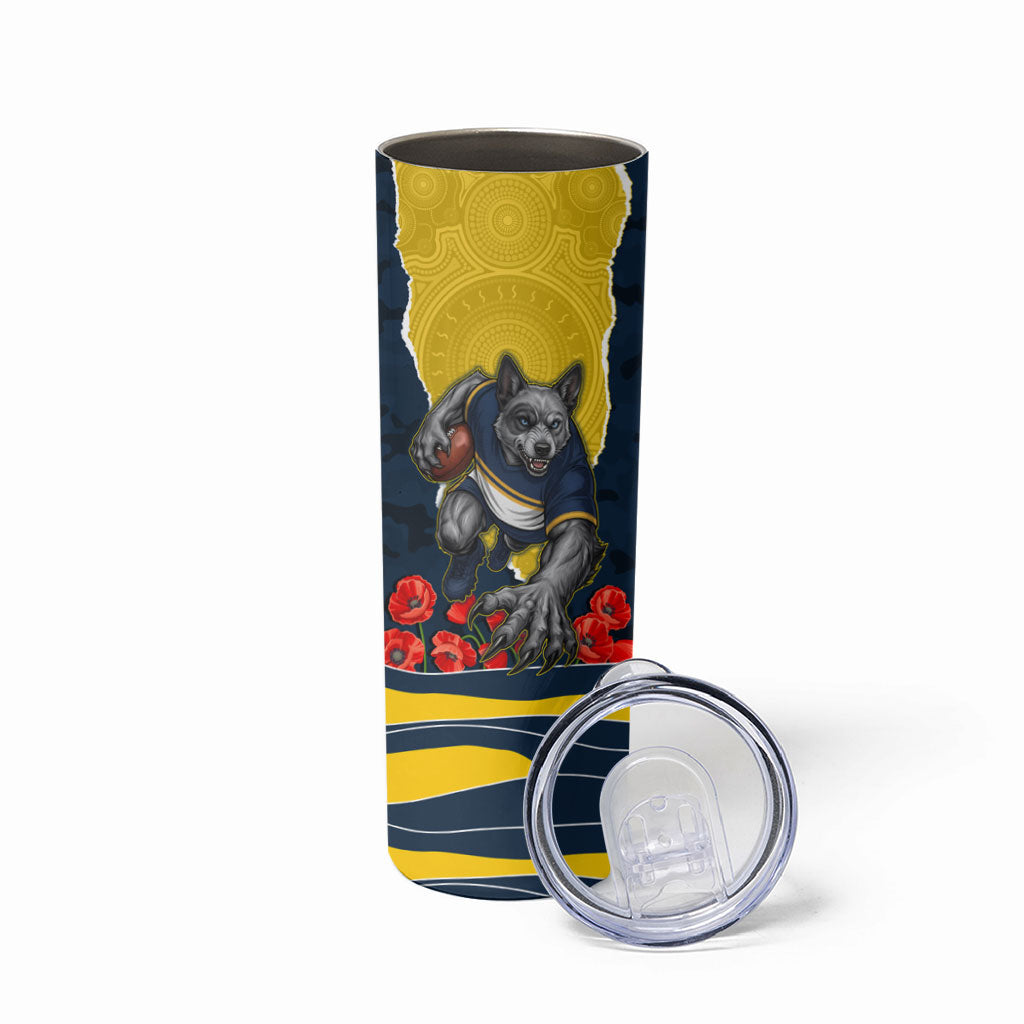 Personalized Cowboys ANZAC Tribute Skinny Tumbler Poppy Field Soldier Silhouette Aboriginal Rugby Mascot