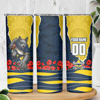 Personalized Cowboys ANZAC Tribute Skinny Tumbler Poppy Field Soldier Silhouette Aboriginal Rugby Mascot