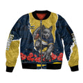 Personalized Cowboys ANZAC Tribute Sleeve Zip Bomber Jacket Poppy Field Soldier Silhouette Aboriginal Rugby Mascot