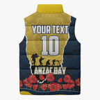 Personalized Cowboys ANZAC Tribute Sleeveless Puffer Jacket Poppy Field Soldier Silhouette Aboriginal Rugby Mascot