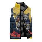 Personalized Cowboys ANZAC Tribute Sleeveless Puffer Jacket Poppy Field Soldier Silhouette Aboriginal Rugby Mascot