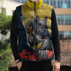 Personalized Cowboys ANZAC Tribute Sleeveless Puffer Jacket Poppy Field Soldier Silhouette Aboriginal Rugby Mascot