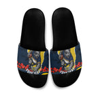 Personalized Cowboys ANZAC Tribute Slide Sandals Poppy Field Soldier Silhouette Aboriginal Rugby Mascot