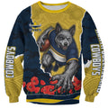 Personalized Cowboys ANZAC Tribute Sweatshirt Poppy Field Soldier Silhouette Aboriginal Rugby Mascot