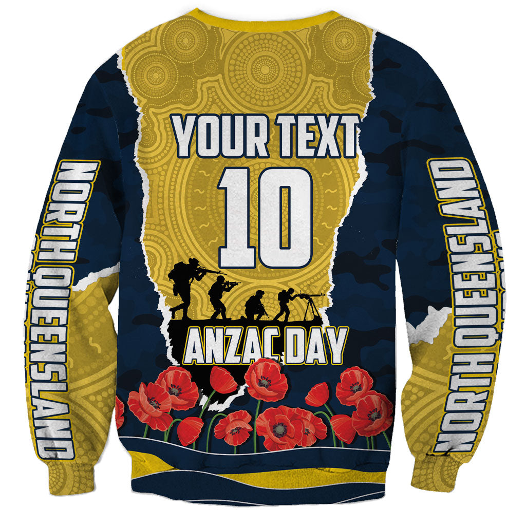 Personalized Cowboys ANZAC Tribute Sweatshirt Poppy Field Soldier Silhouette Aboriginal Rugby Mascot