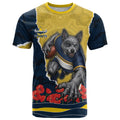 Personalized Cowboys ANZAC Tribute T Shirt Poppy Field Soldier Silhouette Aboriginal Rugby Mascot