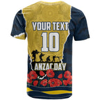 Personalized Cowboys ANZAC Tribute T Shirt Poppy Field Soldier Silhouette Aboriginal Rugby Mascot