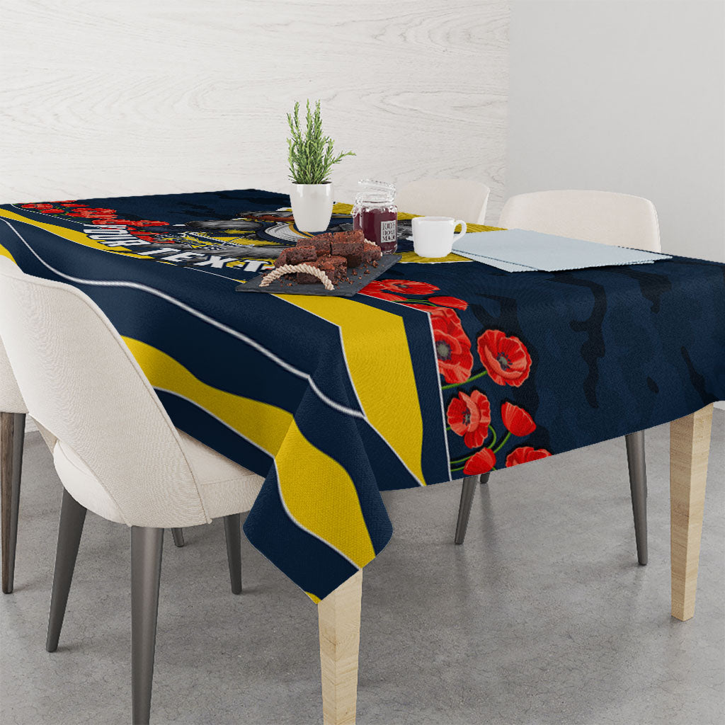 Personalized Cowboys ANZAC Tribute Tablecloth Poppy Field Soldier Silhouette Aboriginal Rugby Mascot