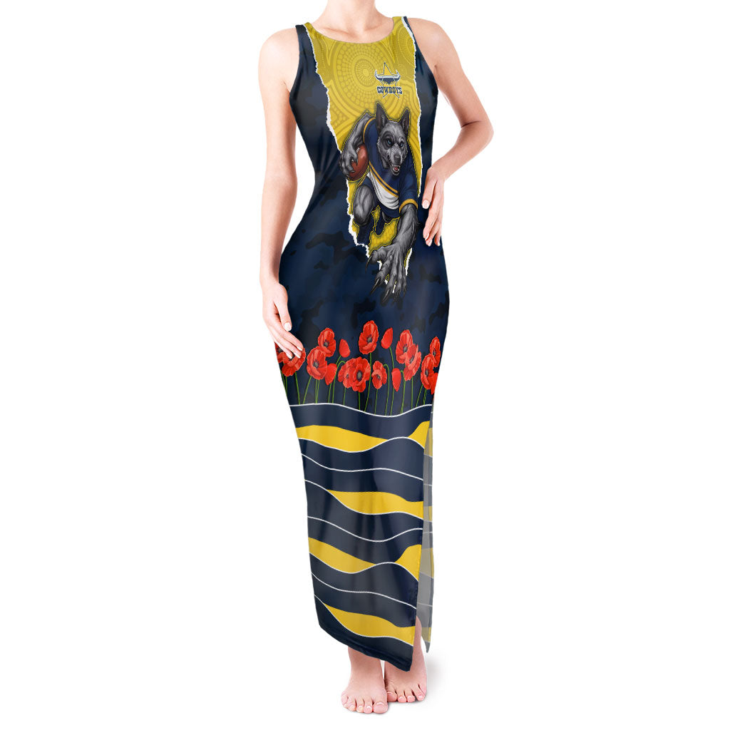 Personalized Cowboys ANZAC Tribute Tank Maxi Dress Poppy Field Soldier Silhouette Aboriginal Rugby Mascot