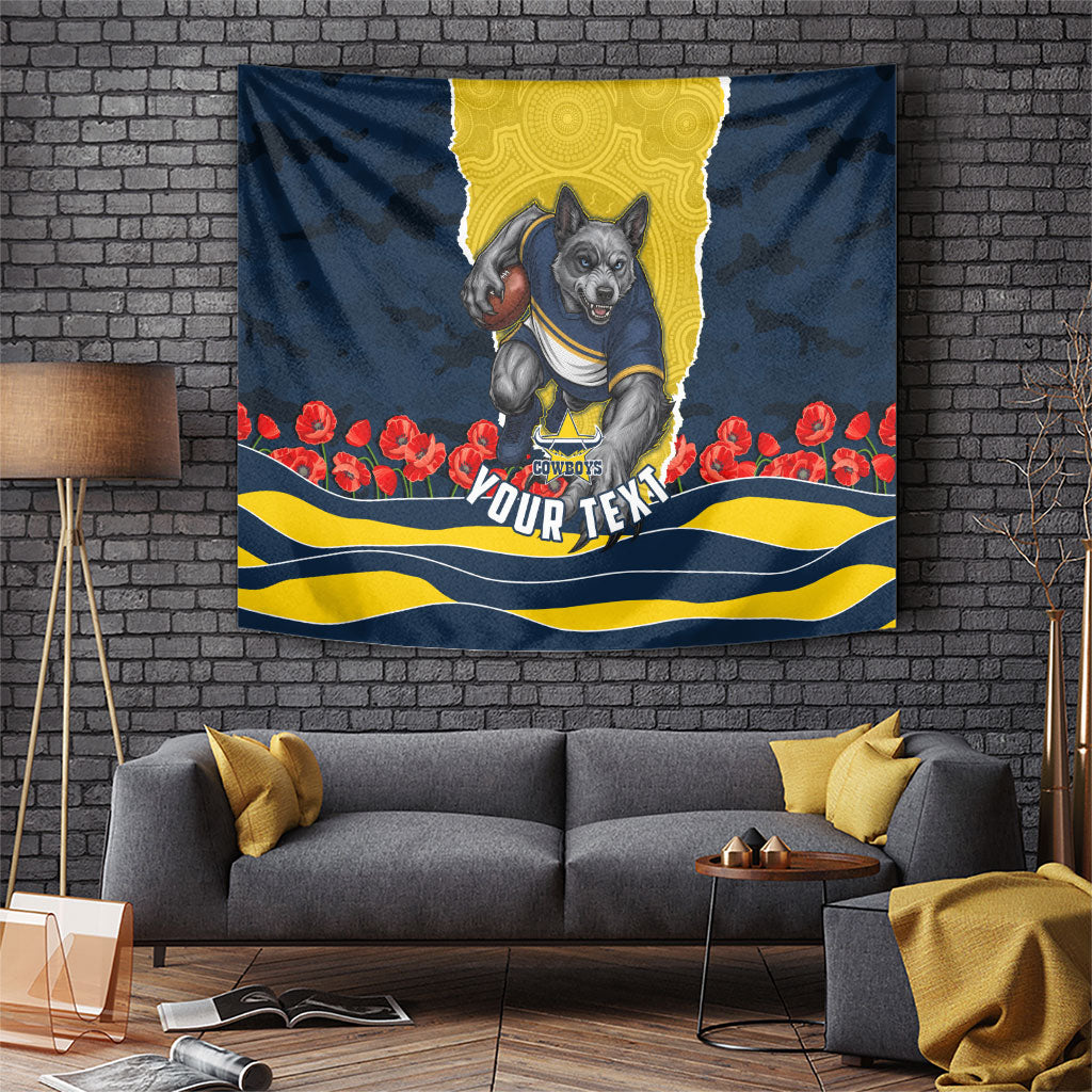 Personalized Cowboys ANZAC Tribute Tapestry Poppy Field Soldier Silhouette Aboriginal Rugby Mascot