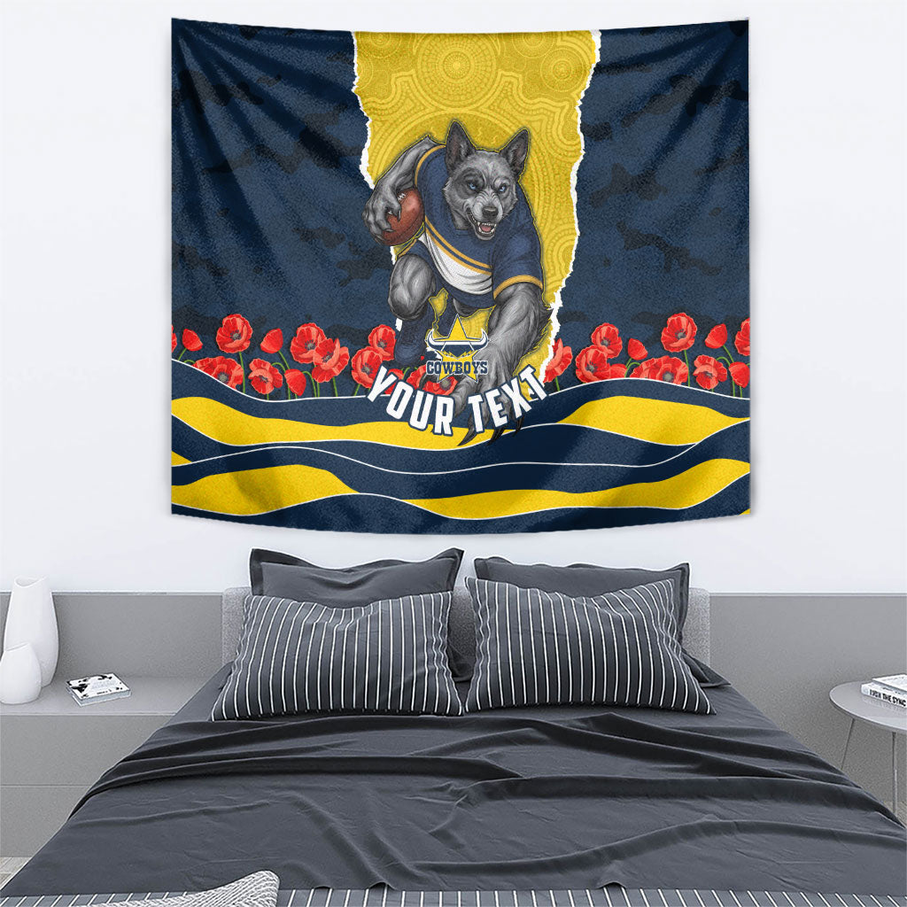 Personalized Cowboys ANZAC Tribute Tapestry Poppy Field Soldier Silhouette Aboriginal Rugby Mascot