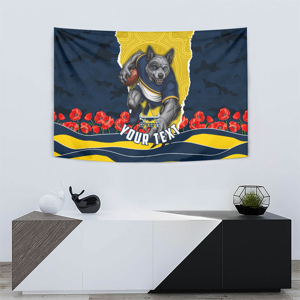 Personalized Cowboys ANZAC Tribute Tapestry Poppy Field Soldier Silhouette Aboriginal Rugby Mascot