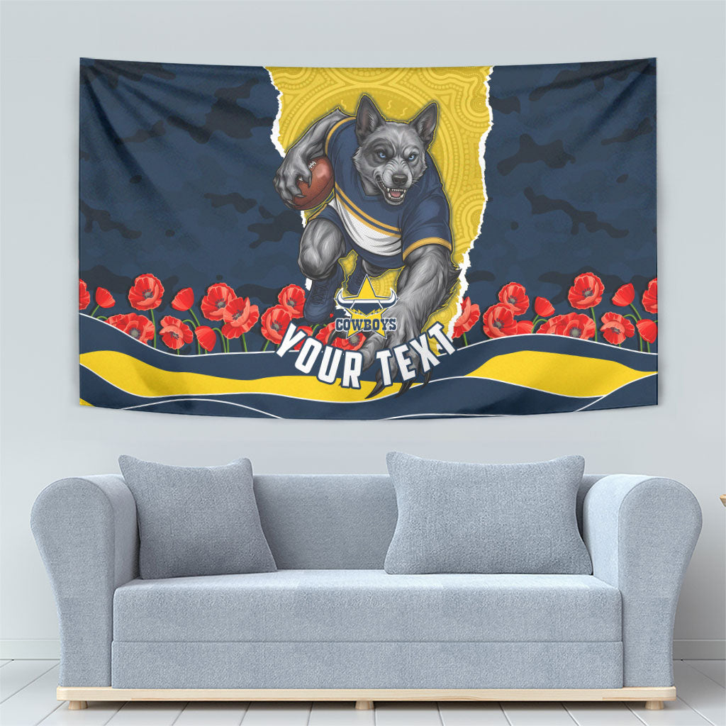 Personalized Cowboys ANZAC Tribute Tapestry Poppy Field Soldier Silhouette Aboriginal Rugby Mascot