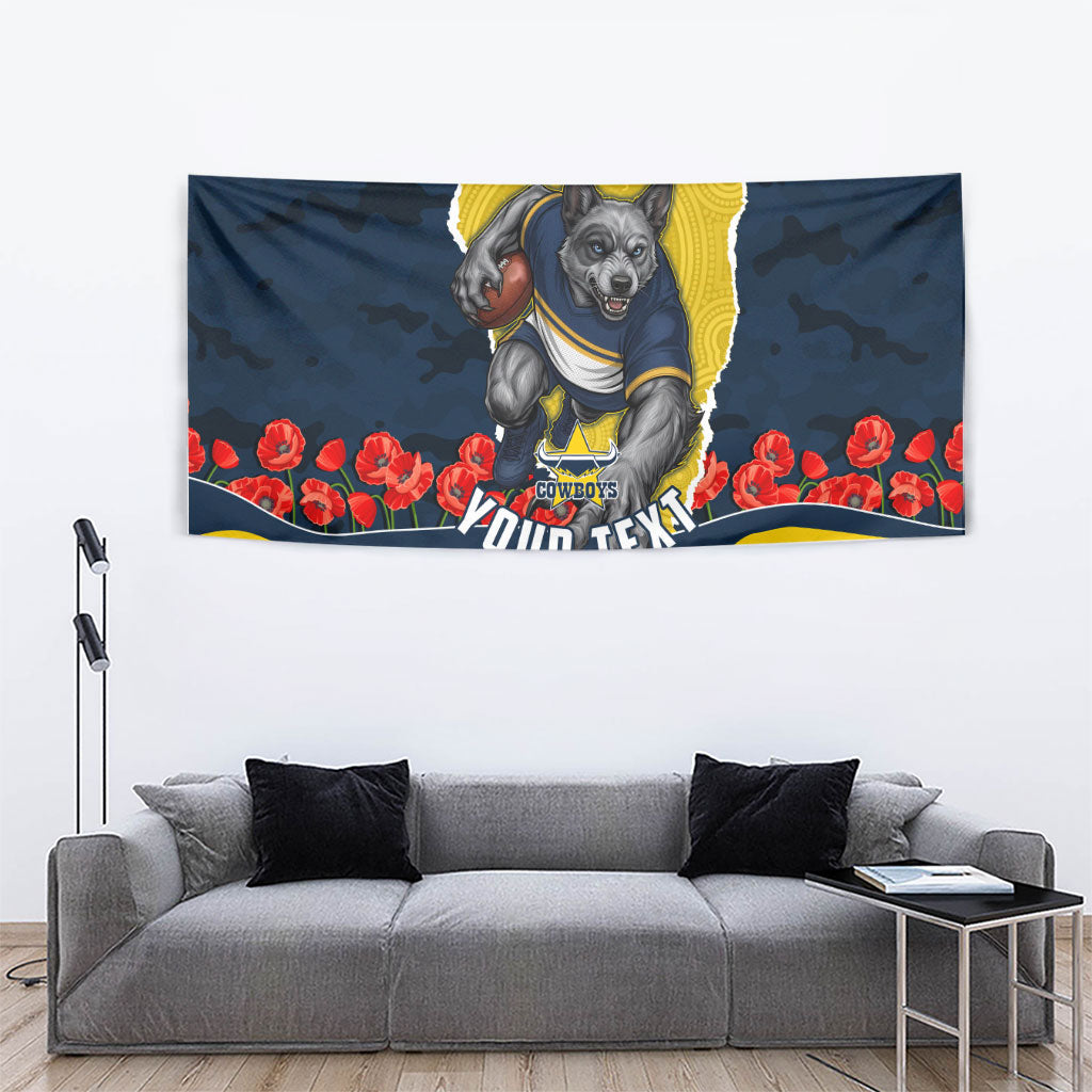 Personalized Cowboys ANZAC Tribute Tapestry Poppy Field Soldier Silhouette Aboriginal Rugby Mascot