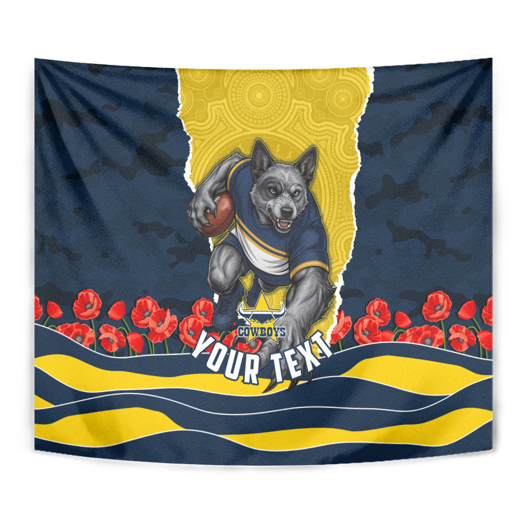 Personalized Cowboys ANZAC Tribute Tapestry Poppy Field Soldier Silhouette Aboriginal Rugby Mascot