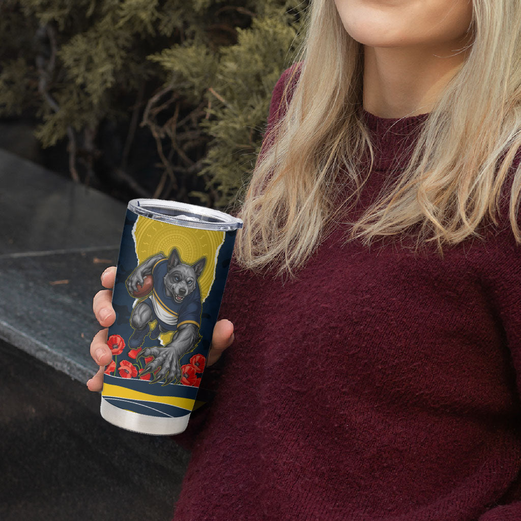 Personalized Cowboys ANZAC Tribute Tumbler Cup Poppy Field Soldier Silhouette Aboriginal Rugby Mascot