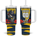 Personalized Cowboys ANZAC Tribute Tumbler With Handle Poppy Field Soldier Silhouette Aboriginal Rugby Mascot