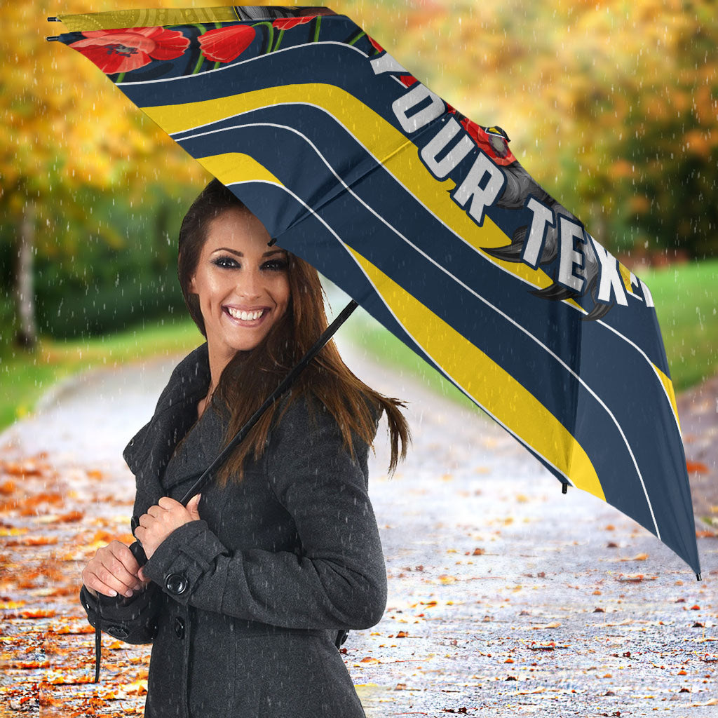 Personalized Cowboys ANZAC Tribute Umbrella Poppy Field Soldier Silhouette Aboriginal Rugby Mascot