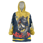 Personalized Cowboys ANZAC Tribute Wearable Blanket Hoodie Poppy Field Soldier Silhouette Aboriginal Rugby Mascot