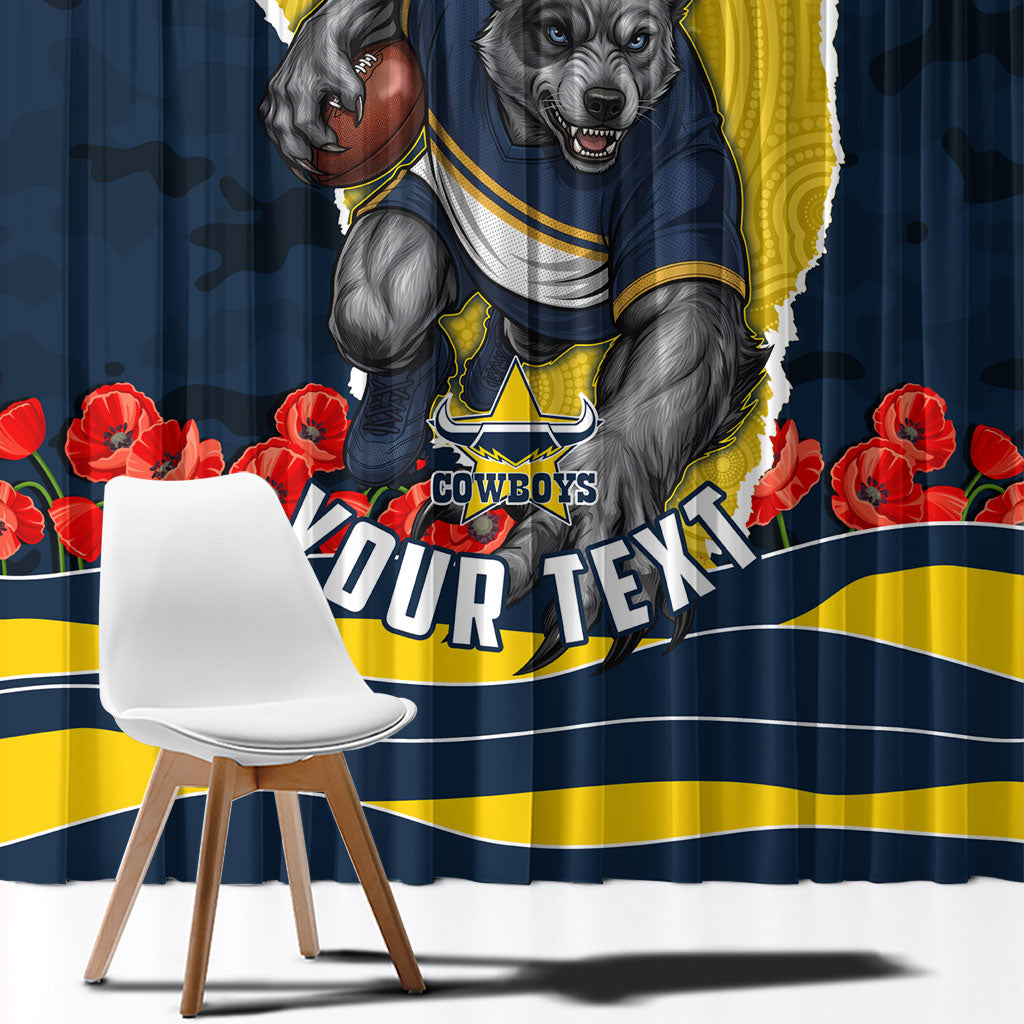 Personalized Cowboys ANZAC Tribute Window Curtain Poppy Field Soldier Silhouette Aboriginal Rugby Mascot