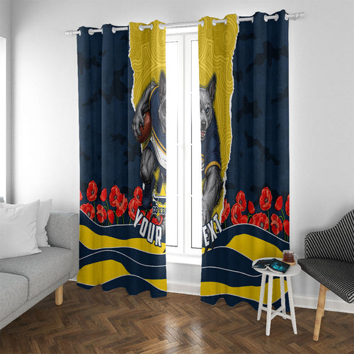 Personalized Cowboys ANZAC Tribute Window Curtain Poppy Field Soldier Silhouette Aboriginal Rugby Mascot