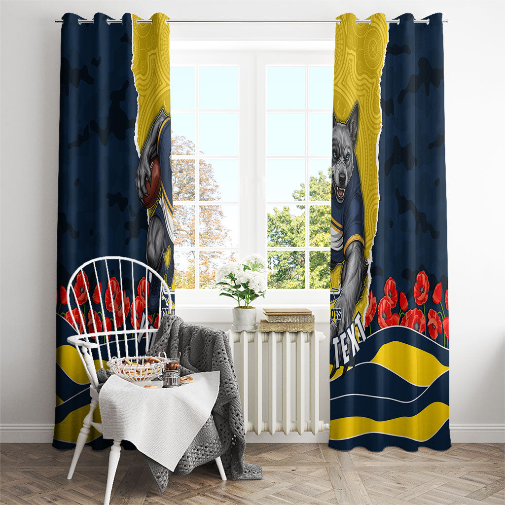 Personalized Cowboys ANZAC Tribute Window Curtain Poppy Field Soldier Silhouette Aboriginal Rugby Mascot