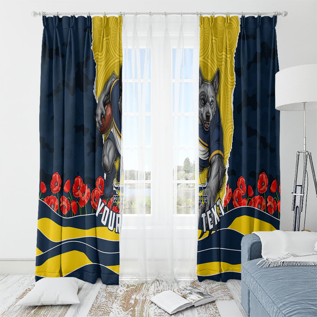 Personalized Cowboys ANZAC Tribute Window Curtain Poppy Field Soldier Silhouette Aboriginal Rugby Mascot