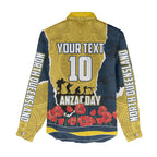 Personalized Cowboys ANZAC Tribute Women Casual Shirt Poppy Field Soldier Silhouette Aboriginal Rugby Mascot