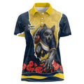 Personalized Cowboys ANZAC Tribute Women Polo Shirt Poppy Field Soldier Silhouette Aboriginal Rugby Mascot