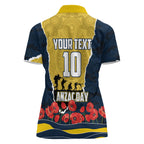 Personalized Cowboys ANZAC Tribute Women Polo Shirt Poppy Field Soldier Silhouette Aboriginal Rugby Mascot