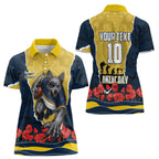 Personalized Cowboys ANZAC Tribute Women Polo Shirt Poppy Field Soldier Silhouette Aboriginal Rugby Mascot