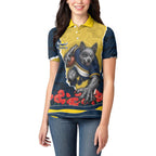 Personalized Cowboys ANZAC Tribute Women Polo Shirt Poppy Field Soldier Silhouette Aboriginal Rugby Mascot