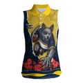 Personalized Cowboys ANZAC Tribute Women Sleeveless Polo Shirt Poppy Field Soldier Silhouette Aboriginal Rugby Mascot
