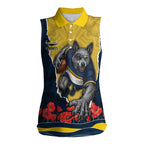 Personalized Cowboys ANZAC Tribute Women Sleeveless Polo Shirt Poppy Field Soldier Silhouette Aboriginal Rugby Mascot