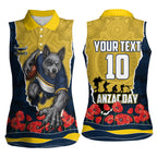 Personalized Cowboys ANZAC Tribute Women Sleeveless Polo Shirt Poppy Field Soldier Silhouette Aboriginal Rugby Mascot