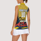 Personalized Cowboys ANZAC Tribute Women Sleeveless Polo Shirt Poppy Field Soldier Silhouette Aboriginal Rugby Mascot