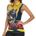Personalized Cowboys ANZAC Tribute Women Sleeveless Polo Shirt Poppy Field Soldier Silhouette Aboriginal Rugby Mascot