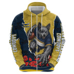 Personalized Cowboys ANZAC Tribute Zip Hoodie Poppy Field Soldier Silhouette Aboriginal Rugby Mascot