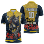 Personalized Cowboys ANZAC Tribute Zipper Polo Shirt Poppy Field Soldier Silhouette Aboriginal Rugby Mascot
