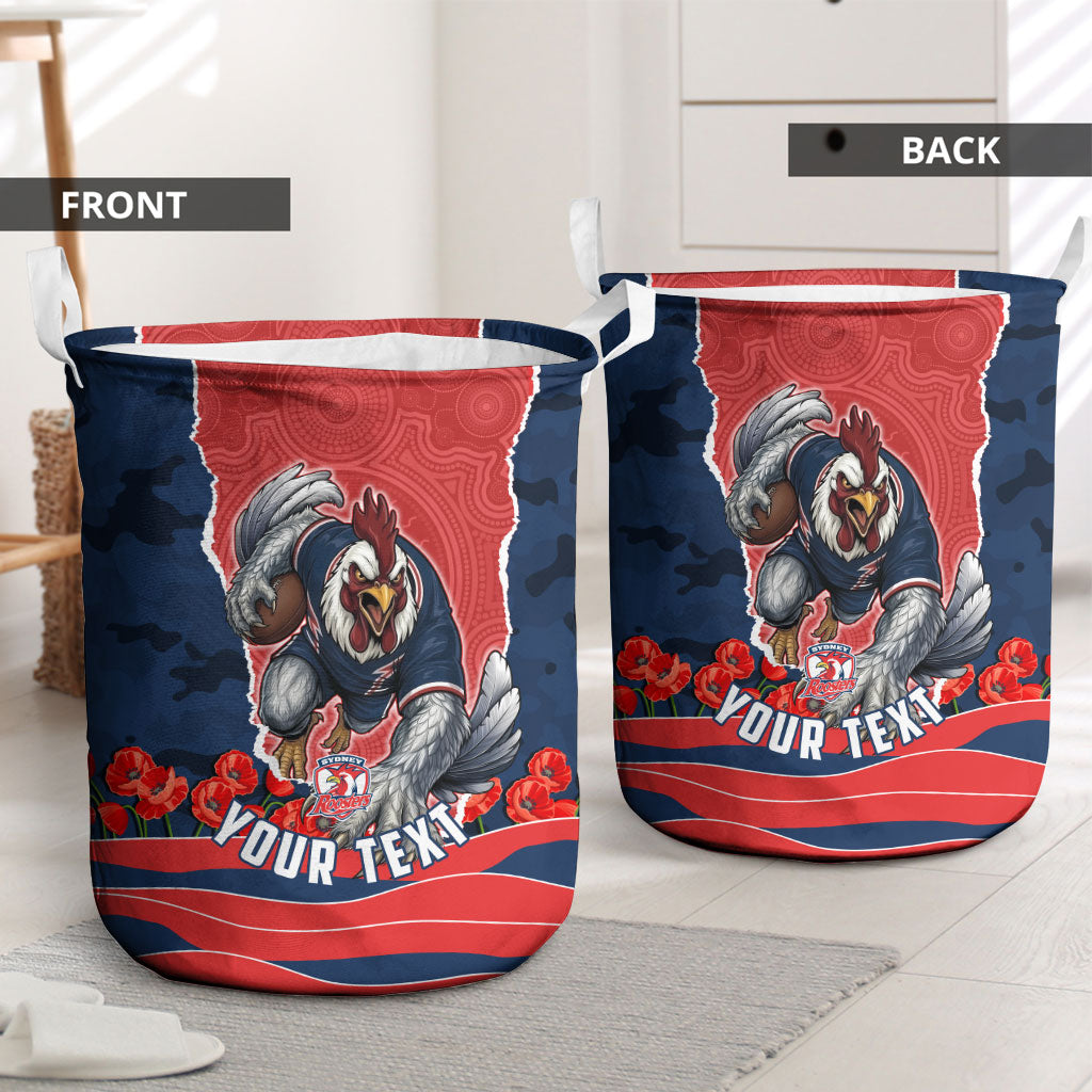 Personalized Sydney Roosters ANZAC Tribute Laundry Basket Poppy Field Soldier Silhouette Aboriginal Rugby Mascot