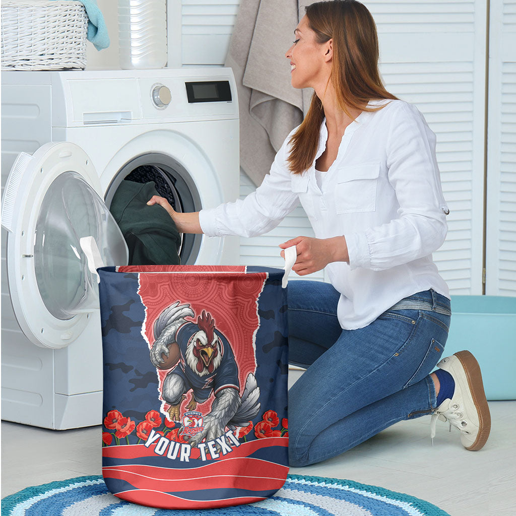 Personalized Sydney Roosters ANZAC Tribute Laundry Basket Poppy Field Soldier Silhouette Aboriginal Rugby Mascot