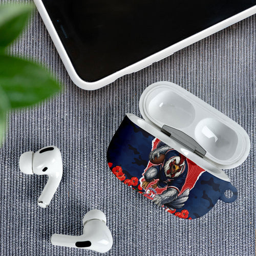Personalized Sydney Roosters ANZAC Tribute AirPods Case Poppy Field Soldier Silhouette Aboriginal Rugby Mascot